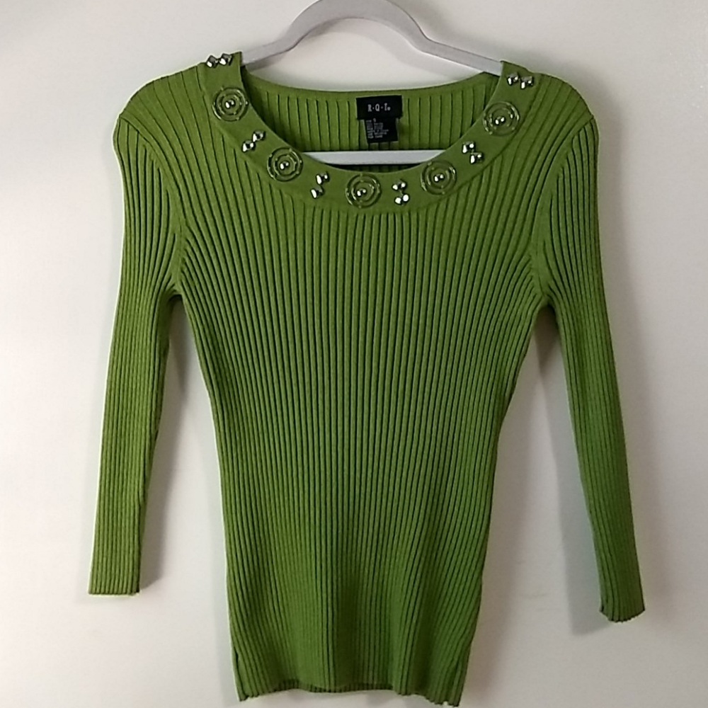 RQT Ribbed Long Sleeve Green Shirt Top